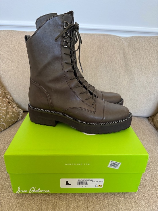 Sam Edelman Shoes - Sam Edelman Lenley, Alpine Green Lea Lace-Up Platform Lug Boots, Size 10